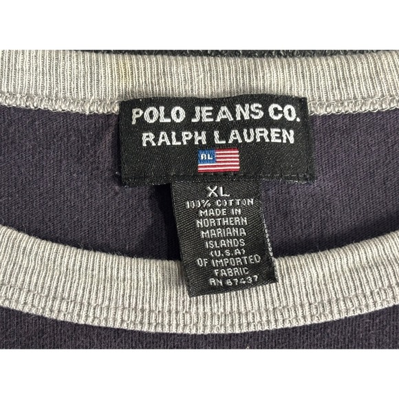 Polo Jeans Co Ralph Lauren Mens XL Navy Long Sleeve Ringer T-Shirt Flag Logo - Picture 6 of 8